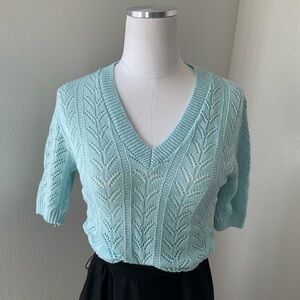 Vintage 90s Knit Concepts Blue crochet sweater.